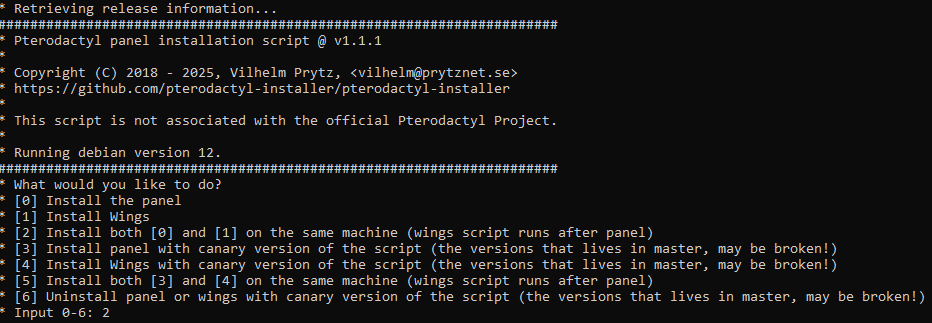 Opcja 2 w głównym menu instalatora